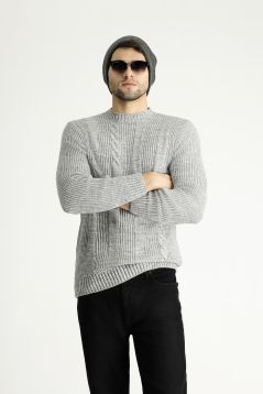 Crew Neck Patterned Wool Slim Fit Jumper