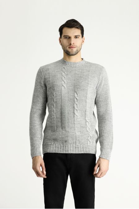 Crew Neck Patterned Wool Slim Fit Jumper