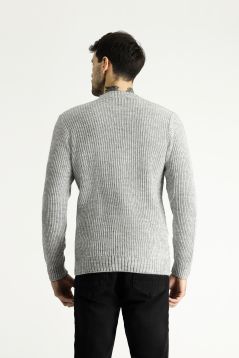 Crew Neck Patterned Wool Slim Fit Jumper