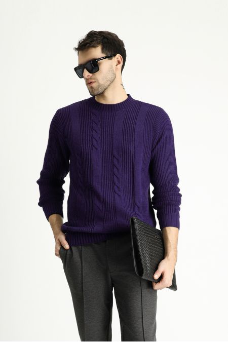 Rundhals-Slim-Fit-Gemusterter Strickpullover