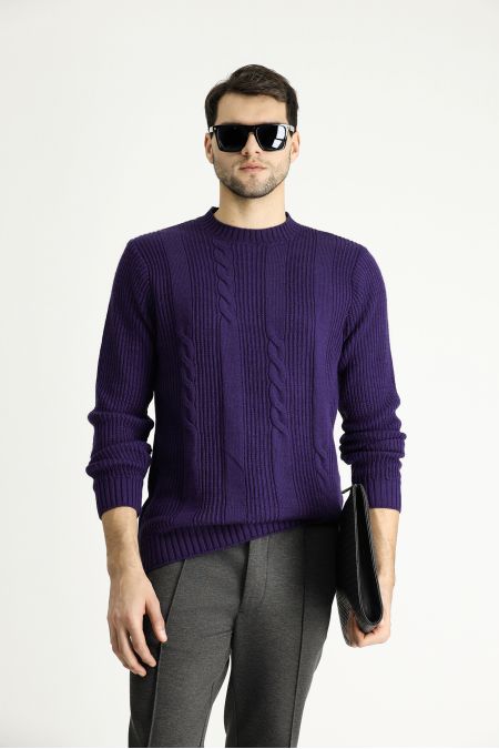 Rundhals-Slim-Fit-Gemusterter Strickpullover