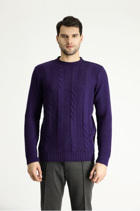 Rundhals-Slim-Fit-Gemusterter Strickpullover