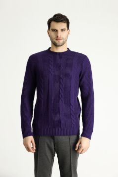 Rundhals-Slim-Fit-Gemusterter Strickpullover