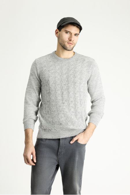 Crew Neck Slim Fit Patterned Knit Sweater