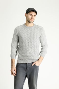 Crew Neck Patterned Wool Slim Fit Jumper