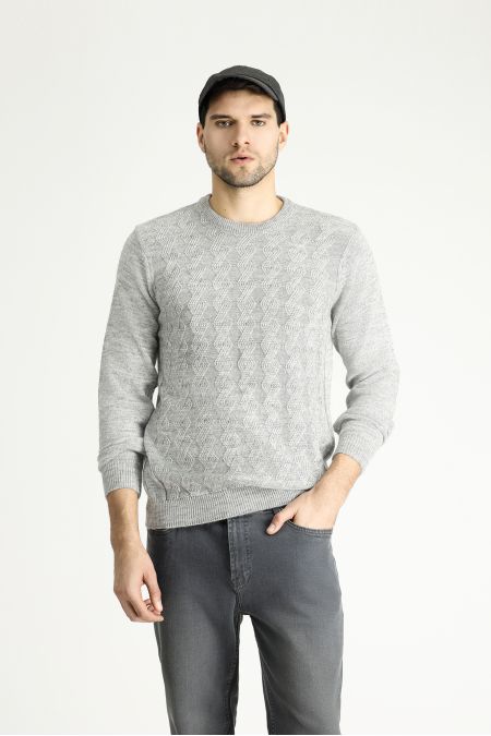 Crew Neck Patterned Wool Slim Fit Jumper