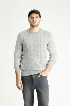 Crew Neck Slim Fit Patterned Knit Sweater