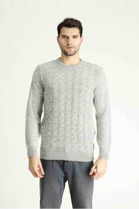 Crew Neck Patterned Wool Slim Fit Jumper