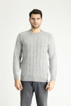 Crew Neck Slim Fit Patterned Knit Sweater