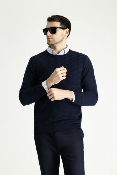 Crew Neck Patterned Wool Slim Fit Jumper