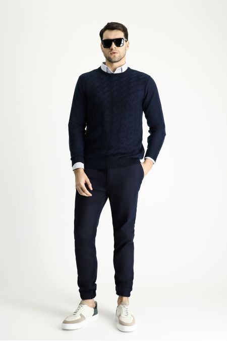 Crew Neck Patterned Wool Slim Fit Jumper