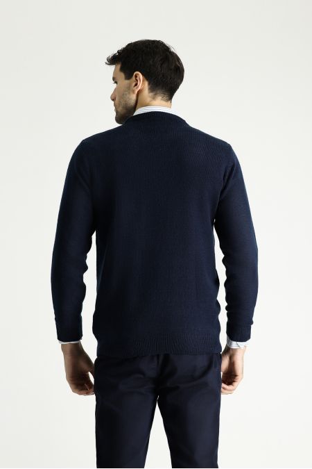 Crew Neck Patterned Wool Slim Fit Jumper