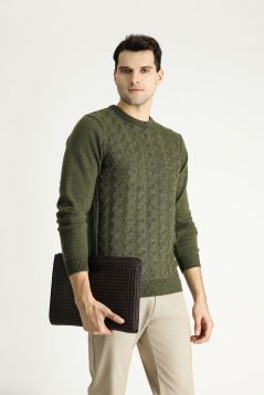 Pullover aus Wolle mit Rundhalsausschnitt, Slim Fit