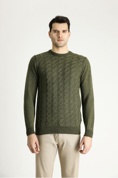 Pullover aus Wolle mit Rundhalsausschnitt, Slim Fit