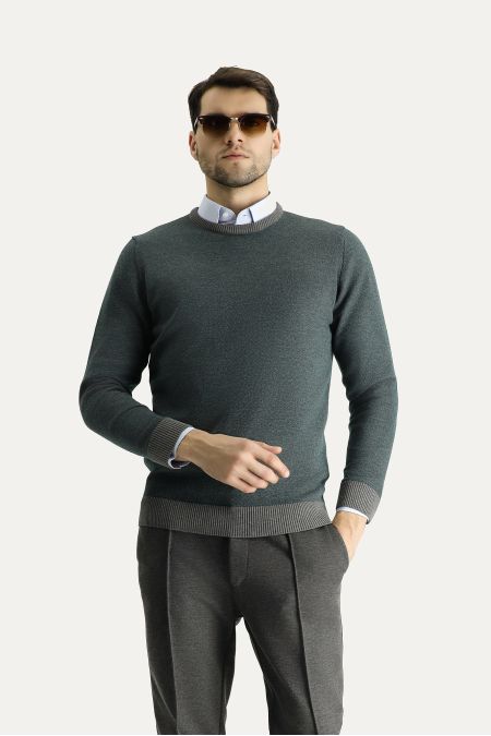 Crew Neck Patterned Wool Slim Fit Jumper