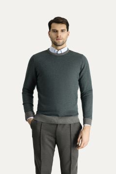 Crew Neck Patterned Wool Slim Fit Jumper