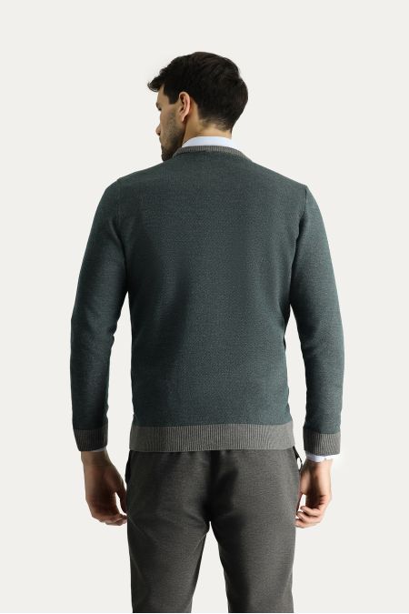 Crew Neck Patterned Wool Slim Fit Jumper