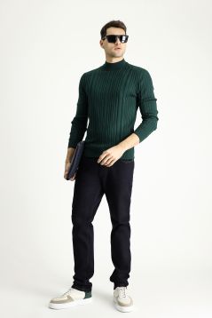 Bateau-Ausschnitt Slim-Fit Gemusterter Strickpullover