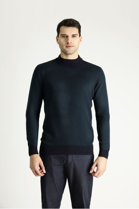 Bateau-Ausschnitt Slim-Fit Gemusterter Strickpullover