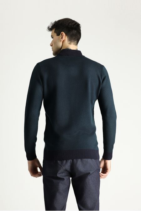 Bateau-Ausschnitt Slim-Fit Gemusterter Strickpullover