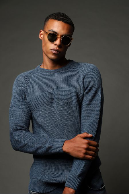 Crew Neck Regular Fit Seamless Patterned Knit Sweater