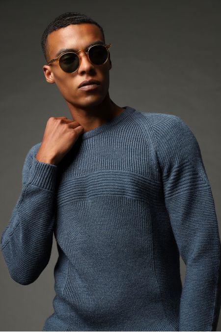 Crew Neck Regular Fit Seamless Patterned Knit Sweater