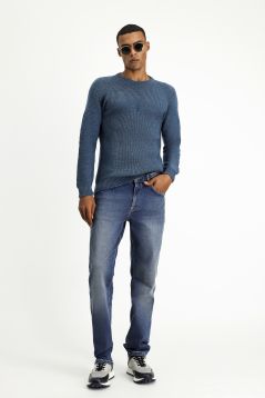 Rundhals Regular-Fit Nahtloser Gemusterter Strickpullover