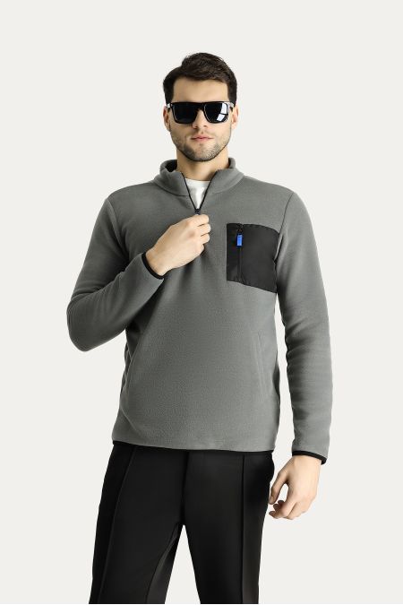 Halb Reißverschluss Fleece-Sweatshirt