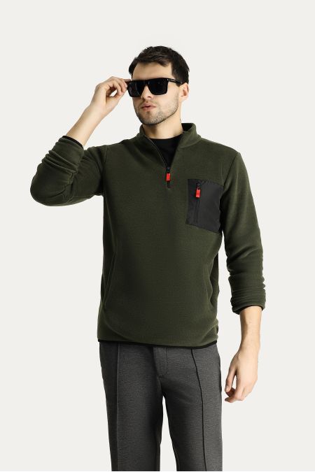 Halb Reißverschluss Fleece-Sweatshirt