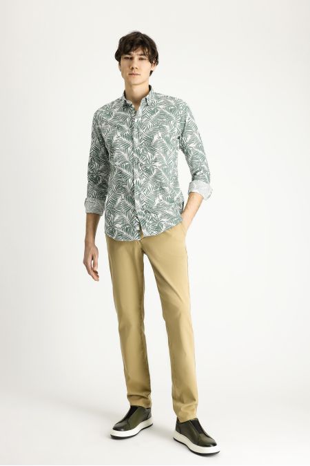 Long Sleeve Slim Fit Printed Cotton Shirt