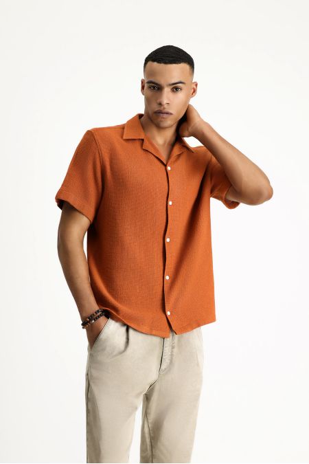 Short Sleeve Regular Fit Cotton Armure Shirt