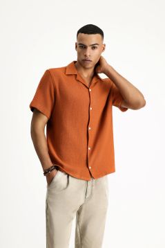 Short Sleeve Regular Fit Cotton Armure Shirt