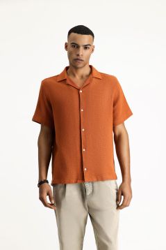 Short Sleeve Regular Fit Cotton Armure Shirt