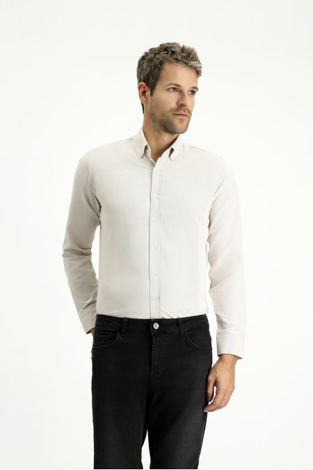 Langarm Slim Fit Baumwoll-Oxfordhemd