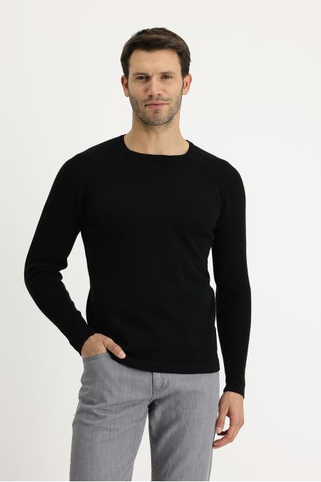 Rundhals Slim-Fit Gemusterter Baumwollstrickpullover