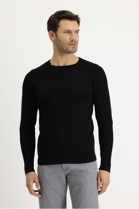 Rundhals Slim-Fit Gemusterter Baumwollstrickpullover