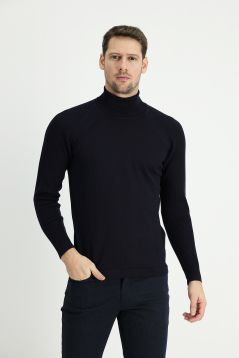 Rollkragen-Slim-Fit-Gemusterter Baumwollstrickpullover