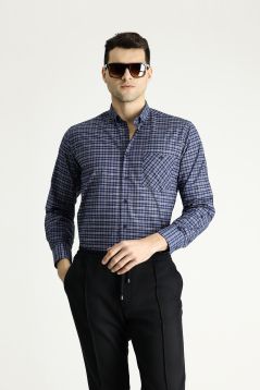 Long Sleeve Regular Fit Plaid Easy-Iron Cotton Shirt