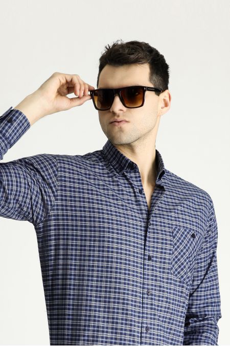 Long Sleeve Regular Fit Plaid Cotton Shirt