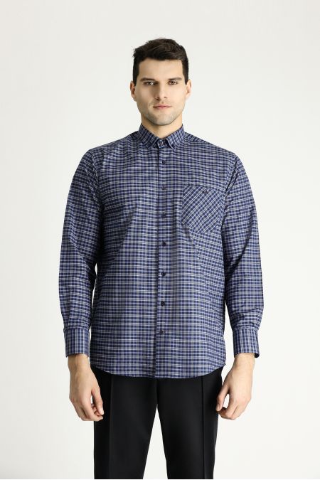 Long Sleeve Regular Fit Plaid Easy-Iron Cotton Shirt