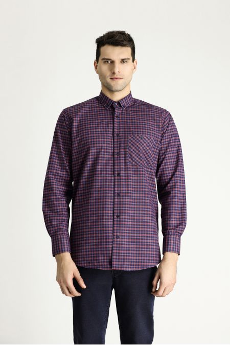 Long Sleeve Regular Fit Plaid Cotton Shirt