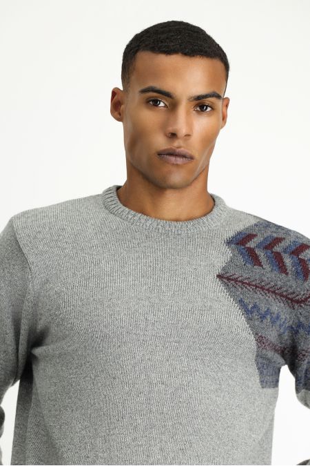 Crew Neck Slim Fit Patterned Wool Knit Sweater