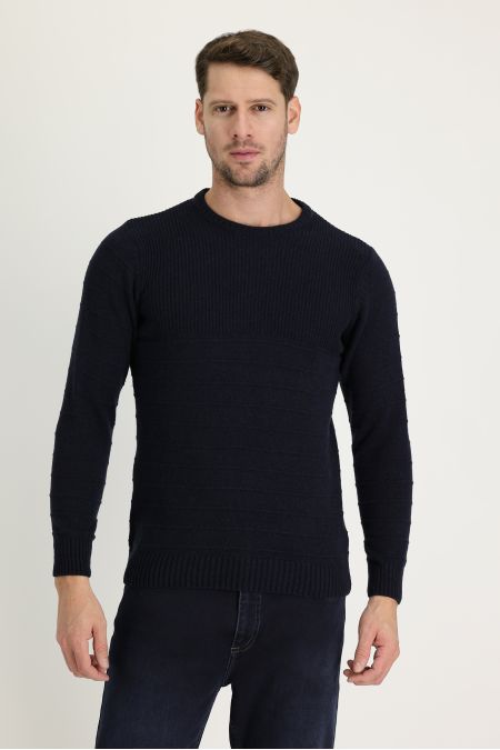 Crew Neck Patterned Wool Slim Fit Jumper