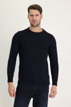 Crew Neck Slim Fit Patterned Knit Sweater