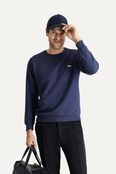 Rundhals Regular Fit Besticktes Baumwoll-Sweatshirt