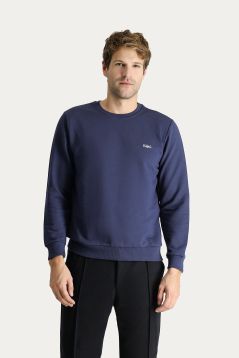 Rundhals Regular Fit Besticktes Baumwoll-Sweatshirt