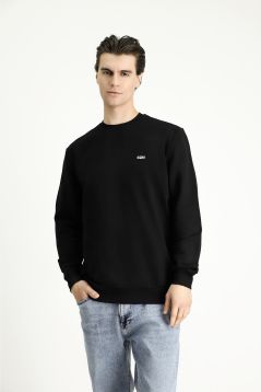 Rundhals Regular Fit Besticktes Baumwoll-Sweatshirt